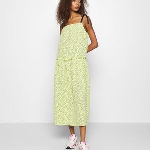 Topshop dropped waist midi dress in lime